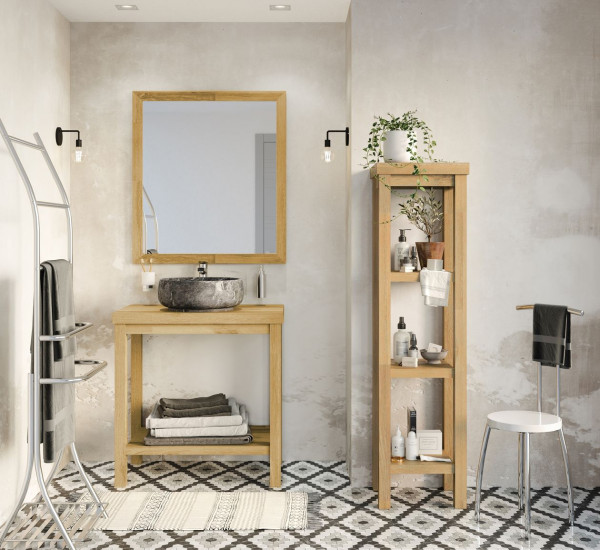 Tall Bathroom Cabinet Allibert PRISCA 400mm Natural Acacia
