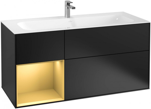 Villeroy and Boch Inset Basin Vanity Unit Finion Black Matt Lacquer | Gold Matt Lacquer | Without wall lighting