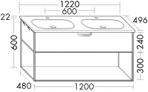 Bathroom Set Burgbad Vry Cabinet 1 drawer, 1 shelf, Double washbasin 1230mm Customisable SGUL123-PN610