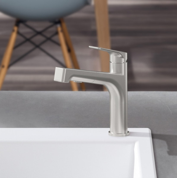 Pull Out Kitchen Tap Villeroy & Boch Junis Sky Shower single lever, with pull-out spout 248mm Brushed stainless steel