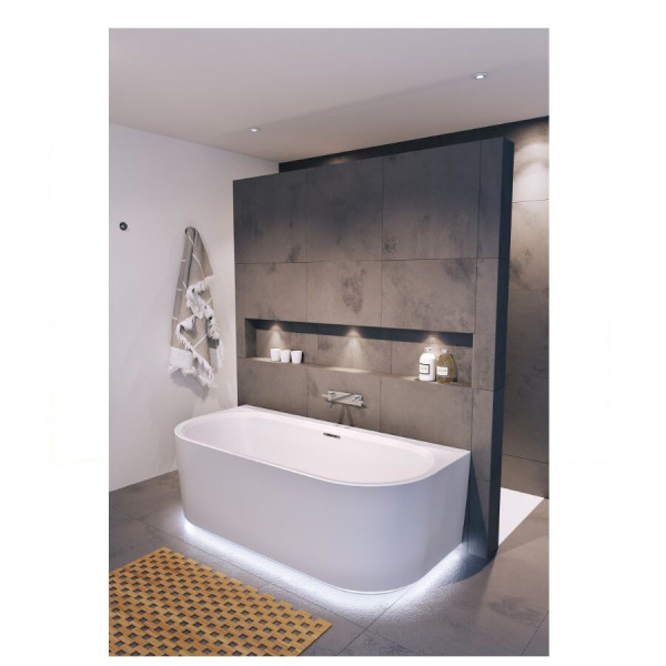 Riho Back to Wall Bath Desire 1800x840mm Led and Chromed Overflow