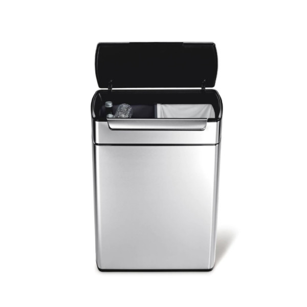 Simplehuman rectangular bin with touch bar and double compartment 48L