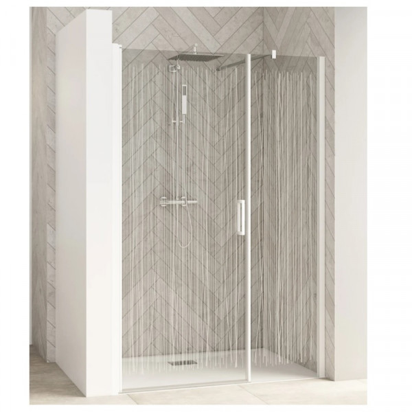 Kinedo Pivot shower Door SMART DESIGN Central door without treshold, recess 1100x2000x6mm White Profil, White patterned glass