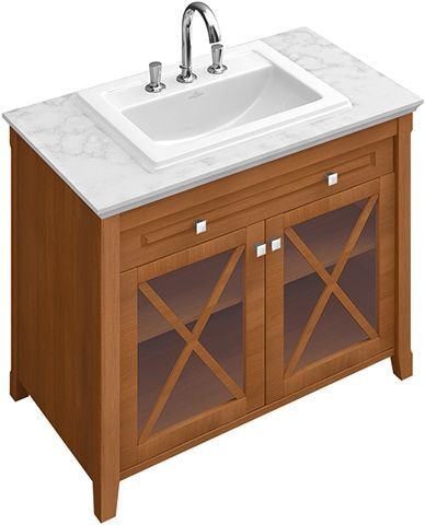 Villeroy and Boch Vanity unit with Washbasin Hommage 985x850x620mm 8979A Alpine White | Walnut/Grey-White Marble