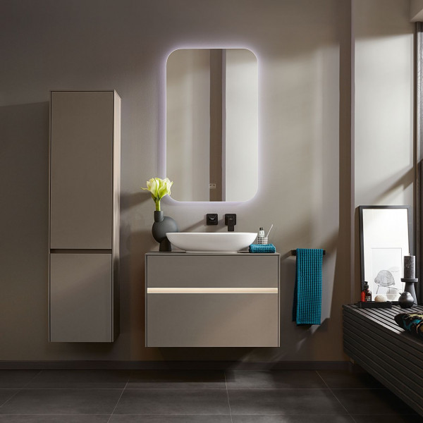 Vanity Unit For Countertop Basin Villeroy and Boch Collaro 2 drawers, Central washbasin, LED 800mm Truffle Grey
