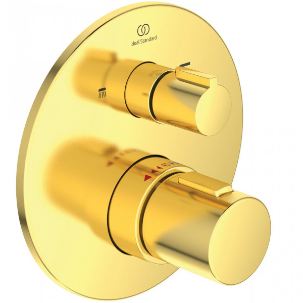 Thermostatic Bath Shower Mixer Tap Ideal Standard Ceratherm T100 flush-mounted, 2 outlets 163mm Brushed Gold