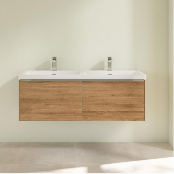 Double Basin Cabinet Villeroy and Boch Subway 3.0 with 2x pull-out drawers 462x1272x432mm Kansas Oak/Glossy Aluminium