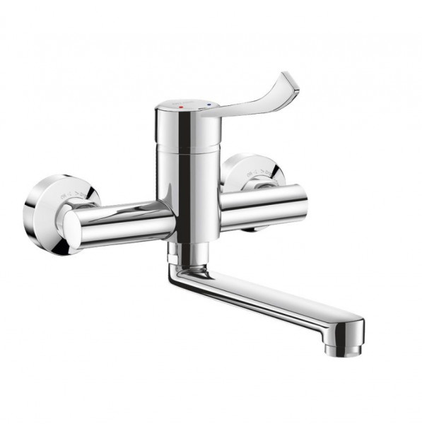Delabie Wall Mounted Tap sculptured lever fixed spout L200 Chrome 2455LEP