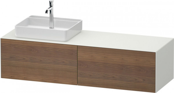 Vanity Unit For Countertop Basin Duravit White Tulip 2 illuminated drawers, left-hand basin 1600x408mm American walnut massive/White silk matt WT4864L77360010