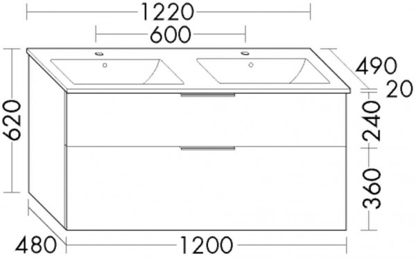 Bathroom Set Burgbad Eqio Double washbasin, 2-drawer unit 1220x620mm Customisable SHBX122-PN258