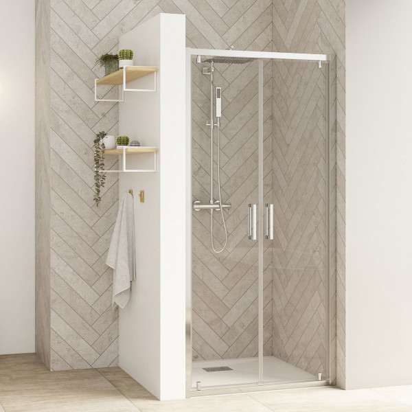 Sliding shower Doors Kinedo SMART DESIGN 2 doors, with treshold, niche, angle, against a wall 1000mm White patterned glass ,White Profil
