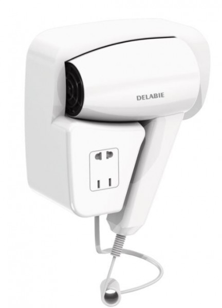 Delabie Wall-mounted hair dryer with shaver socket ABS White
