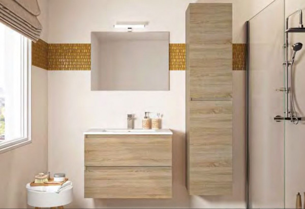 Allibert Tall Bathroom Cabinet BAZIL 400x1800x350mm Hamilton Oak