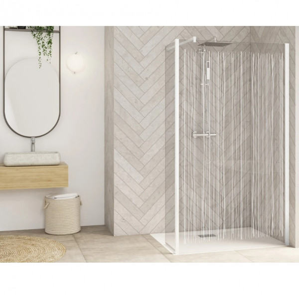 Kinedo Walk In SMART DESIGN Duo with pivot section 1000-350x1980x6mm White Profil, White patterned glass