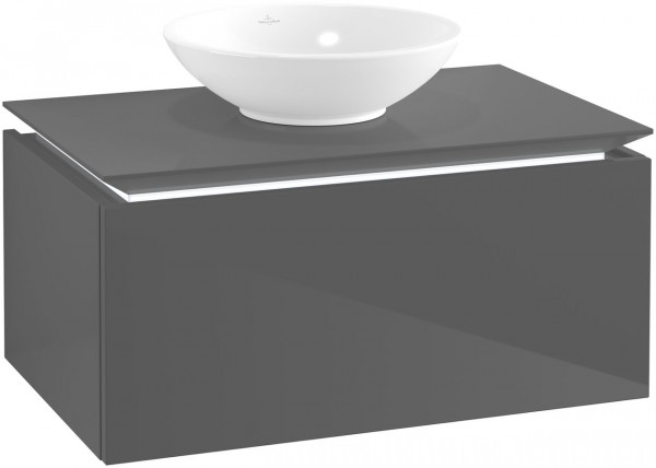 Villeroy and Boch Countertop Basin Unit Legato 1 Drawer 800x380x500mm Glossy Grey | With Light