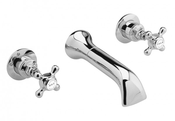 Wall-Mounted Bath Tap Bayswater Traditional Crosshead, 3 holes Chrome Hex/White