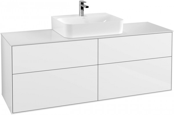 Villeroy and Boch Inset Basin Vanity Unit Finion White High Gloss Lacquer | Glass White Matt | Without wall lighting