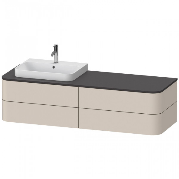 Vanity Unit For Countertop Basin Duravit Happy D.2 Plus 4 drawers, basin left 1600mm Taupe Super Mat HP4973L8383