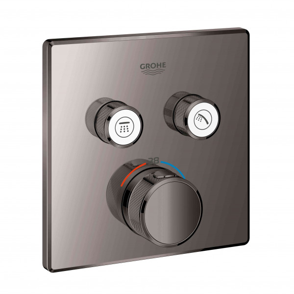 Grohe Thermostatic Shower Mixer Grohtherm SmartControl Square with 2 stop valves 158x43mm Hard Graphite