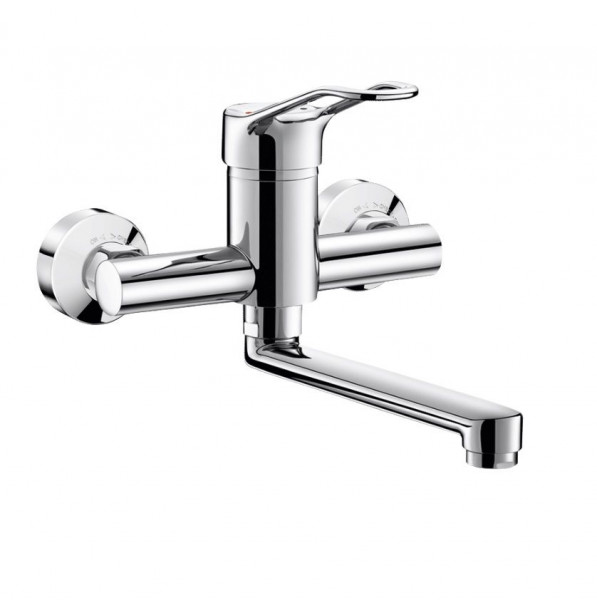 Delabie Wall Mounted Tap sculptured lever fixed spout L200 Chrome 2455