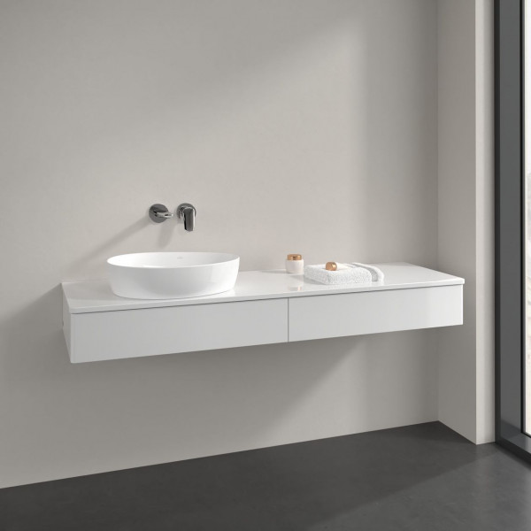 Vanity Unit For Countertop Basin Villeroy and Boch Antao on the left 2 long drawers 1600x190x500mm Glossy White Laquered