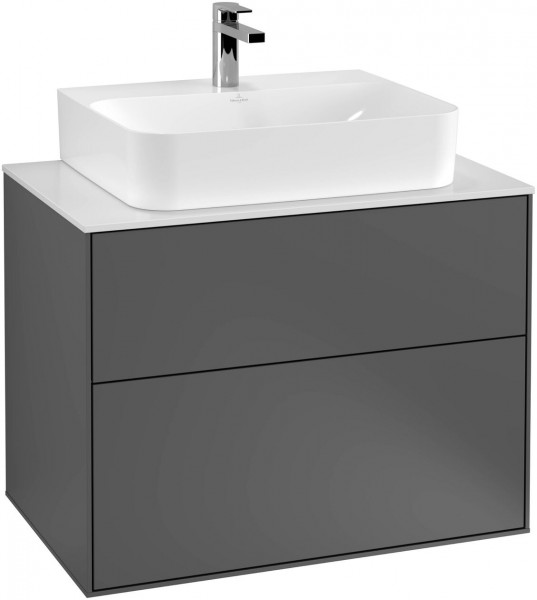 Villeroy and Boch Inset Basin Vanity Unit Finion Anthracite Matt Lacquer | Glass White Matt | Without wall lighting
