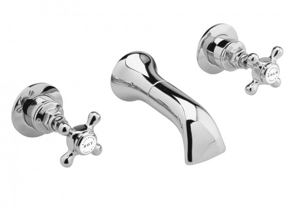 Wall-Mounted 2 Handle Basin Tap Bayswater Traditional Crosshead, 3 holes Chrome Hex/White