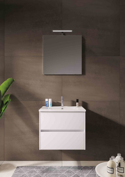 Riho Bathroom Set Porto Wave Washbasin, LED mirror and Vanity unit 2 drawers 600mm Glossy White