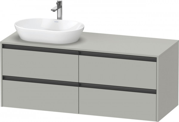 Vanity Unit For Countertop Basin Duravit Ketho.2 4 drawers, anthracite handles, left-hand washbasin 1400x568mm Concrete Grey Matt K24898L07070000