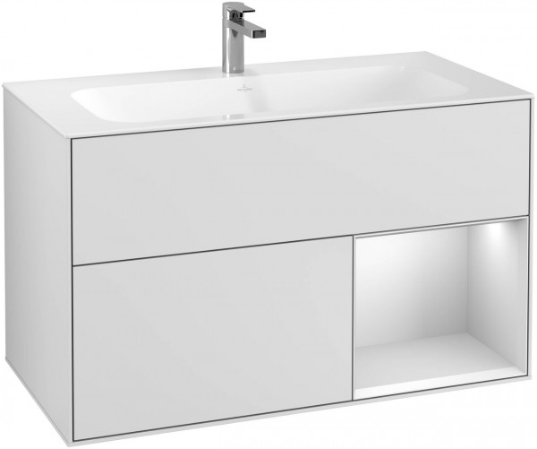 Villeroy and Boch Inset Basin Vanity Unit Finion White Matt Lacquer/Glass Grey | White Matt Lacquer | Without wall lighting