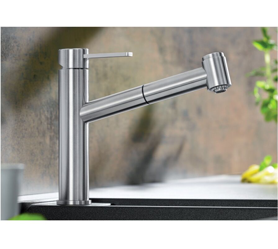 with a Pull-Out spout from Blanco Ambis-S Kitchen Sink tap 525124 Brushed Steel Low Pressure