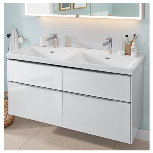 Vanity Unit Built-In Basin Villeroy and Boch Subway 3.0 4 drawer 462x1272x579mm Glossy White | Glossy Aluminium | Without Light