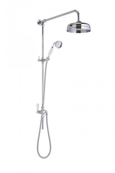 Shower Column Bayswater Traditional Grand Rigid Riser Kit With Diverter, 8" Fixed Apron Head and Handset Chrome/White