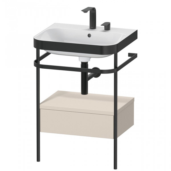 Bathroom Set Duravit Happy D.2 Plus 2-hole washbasin, c-bonded metal console, 1 drawer 575mm Taupe Super Mat HP4740E8383