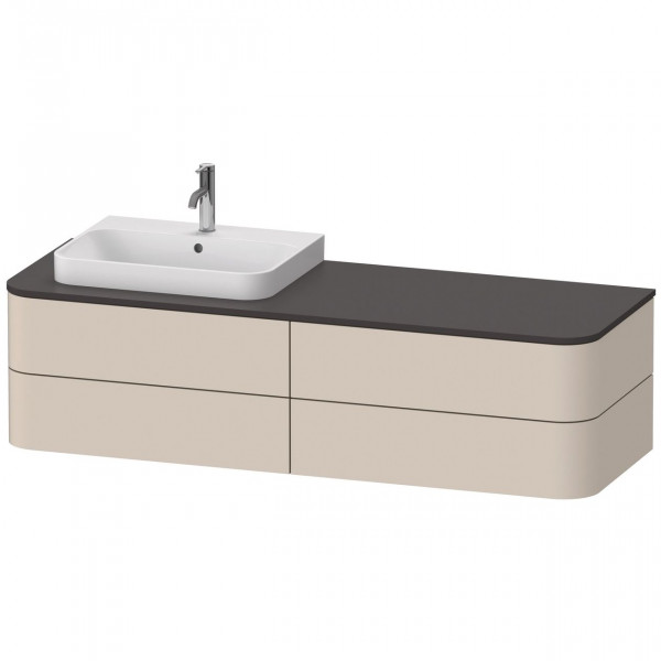 Vanity Unit For Countertop Basin Duravit Happy D.2 Plus 4 drawers, basin left 1600mm Taupe Super Mat HP4963L8383