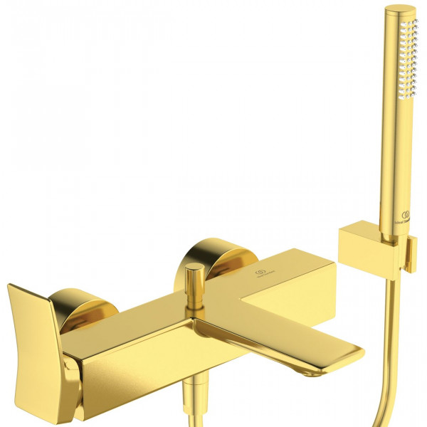 Wall Mounted Bath Shower Mixer Tap Ideal Standard CONCA with reversing valve and hand shower Brushed Gold