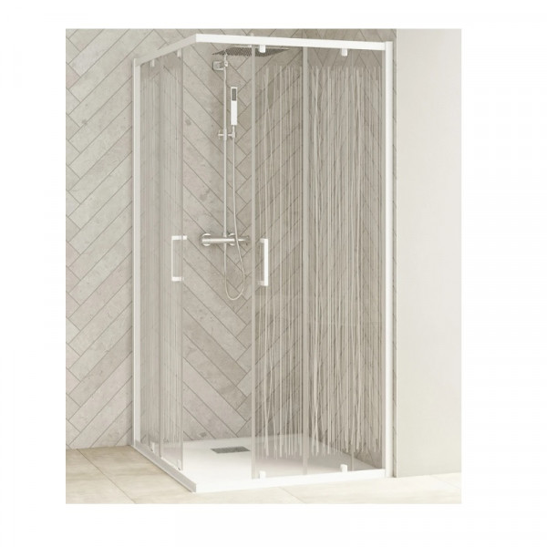 Sliding Shower Door Kinedo SMART DESIGN with threshold left Angle A/C 1000mm White Profil and White patterned glass
