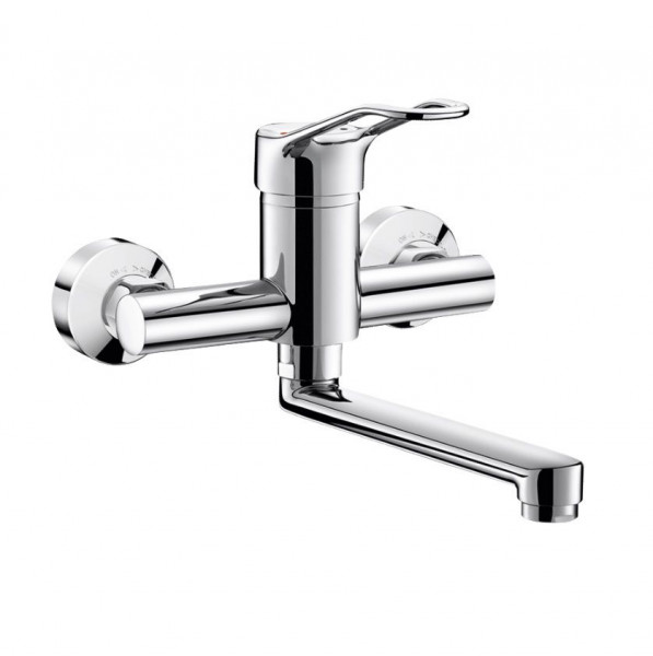 Delabie Wall Mounted Tap sculptured lever fixed spout L200 Chrome 2455EP