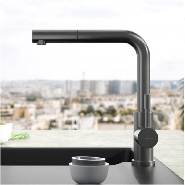 Pull Out Kitchen Tap Villeroy & Boch Steel Shower single lever, with pull-out spout 305mm Anthracite