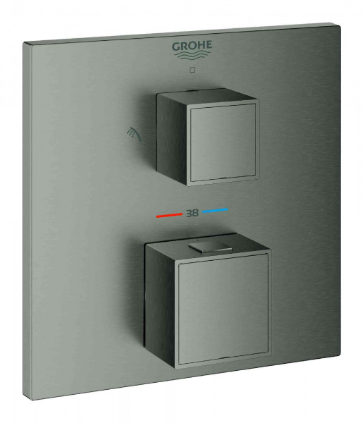 Grohe Thermostatic Shower Mixer Grohtherm Cube Square with 2-way diverter 158x43mm Brushed Hard Graphite