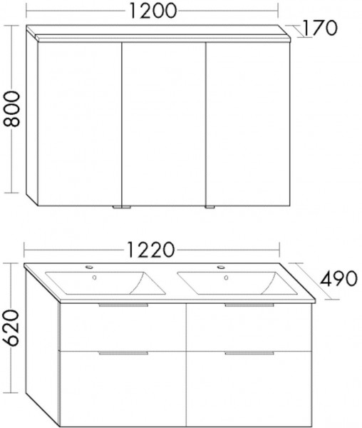 Bathroom Set Burgbad Eqio Double washbasin, 4-drawer unit, 3-door bathroom cabinet 1220mm Customisable SHCR122-PN258