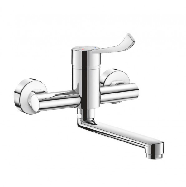 Delabie Wall Mounted Tap sculptured lever fixed spout L200 Chrome 2455LS