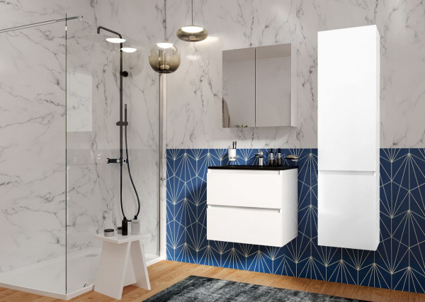 Tall Bathroom Cabinet Allibert LUNIK 400mm Glossy White