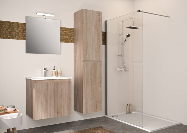 Bathroom Set Allibert BAZIL 2 doors with washbasin, mirror 600mm Hamilton Oak