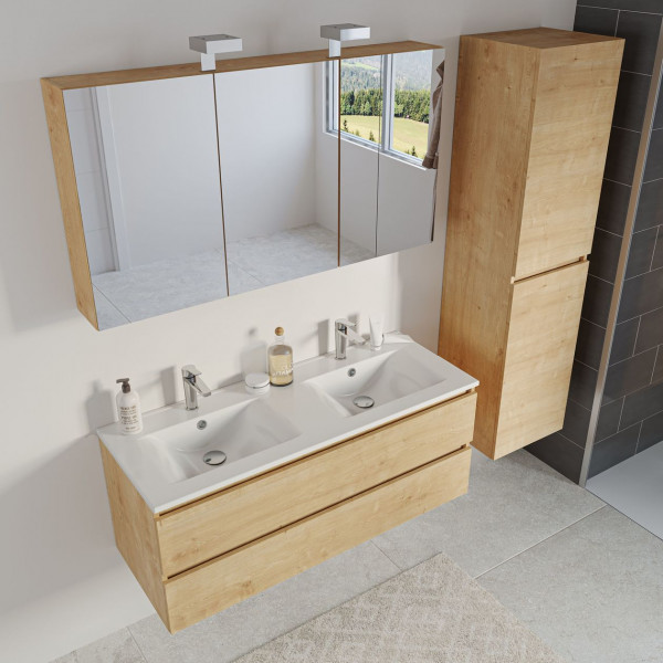 Bathroom Set Allibert ALMA 2 holes 1 column mirror cabinet White double sink 1200x472x460mm Arlington Oak