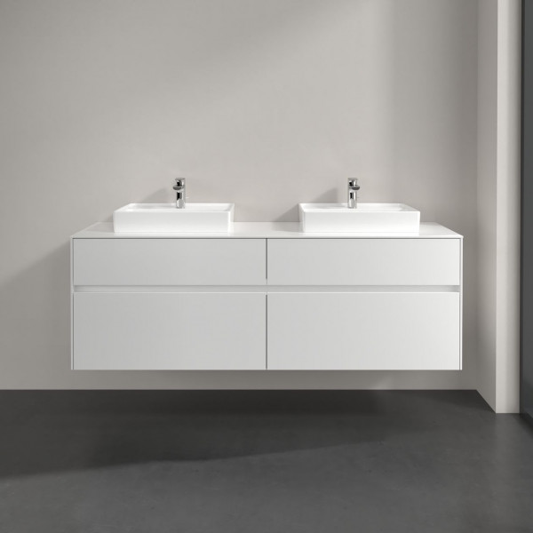 Double Basin Cabinet Villeroy and Boch Collaro 4 drawers, for washbasin 500 mm, LED 1600mm Glossy White