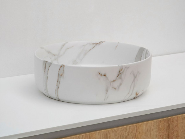Countertop Basin Riho Livit Round 346mm Marble look white matt