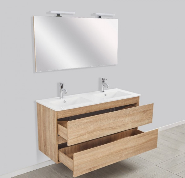 Bathroom Set Allibert BAZIL 2 drawers with double washbasin, mirror 1200mm Hamilton Oak
