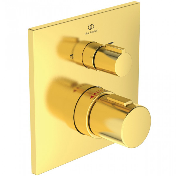 Thermostatic Bath Shower Mixer Tap Ideal Standard Ceratherm C100 flush-mounted, 2 outlets 163x163mm Brushed Gold