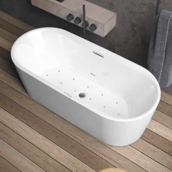Whirlpool Bath Oval Riho Modesty Freestanding bathtub, Sparkle Mood 1700x760mm Glossy White